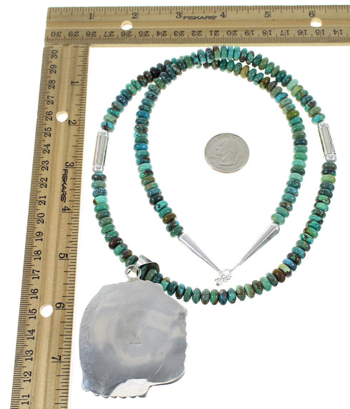 Authentic Sterling Silver Turquoise Native American Bead Necklace Set AX98165