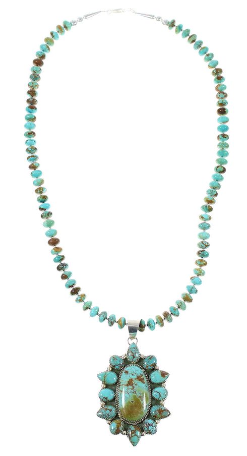 Kingman Turquoise Genuine Sterling Silver Navajo Bead Necklace Set AX98171