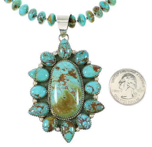 Kingman Turquoise Genuine Sterling Silver Navajo Bead Necklace Set AX98171