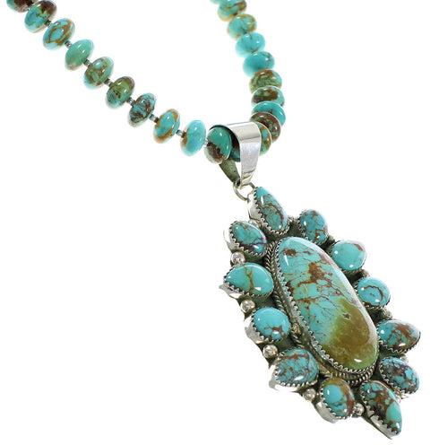 Kingman Turquoise Genuine Sterling Silver Navajo Bead Necklace Set AX98171