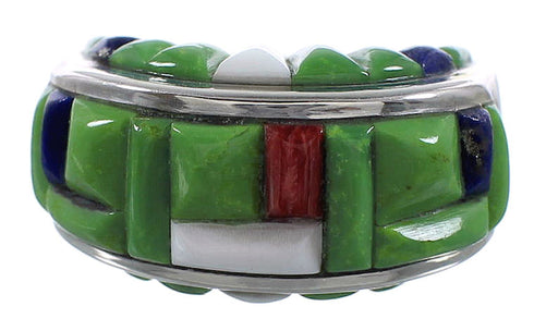 Multicolor Inlay Genuine Sterling Silver Ring Size 6-3/4 AS25479