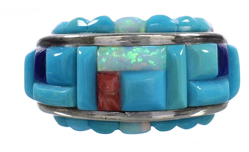 Multicolor Inlay Jewelry Sterling Silver Ring Size 6-1/4 AS23704