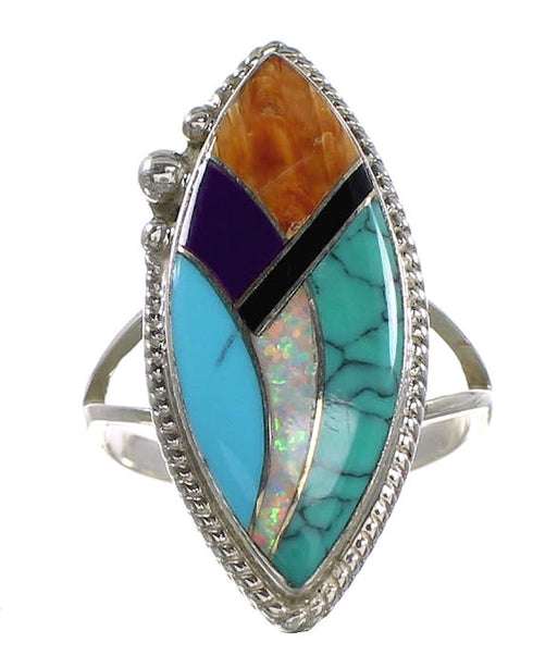 Multicolor Inlay Sterling Silver Jewelry Ring Size 6-1/4 AS33998
