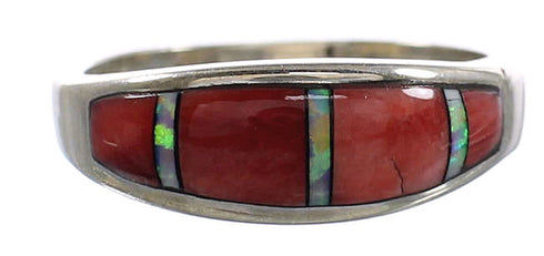 Sterling Silver Red Oyster Shell Opal Jewelry Ring Size 7-3/4 AS39182