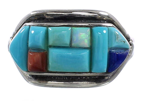 Turquoise And Multicolor Sterling Silver Ring Size 7-3/4 AS23805