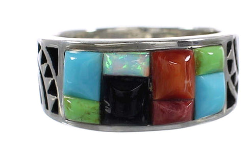 Multicolor Inlay Genuine Sterling Silver Ring Size 5-3/4 AS27769
