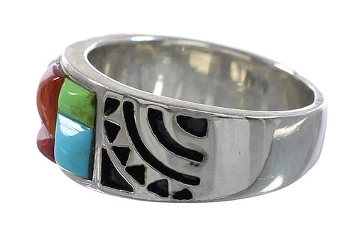 Multicolor Inlay Genuine Sterling Silver Ring Size 5-3/4 AS27769