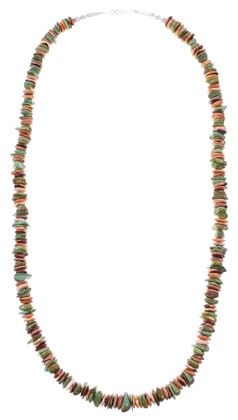 Turquoise And Oyster Shell Navajo Sterling Silver Bead Necklace AX98536
