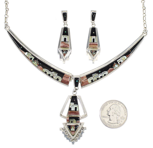 Multicolor Necklace With Detachable Centerpiece Earrings Set YS71892