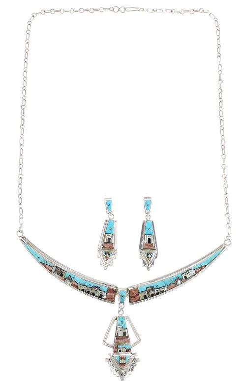 Multicolor Link Necklace With Detachable Centerpiece Earrings YS70516