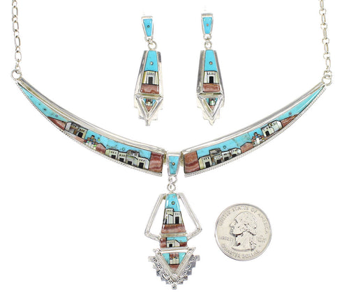 Multicolor Link Necklace With Detachable Centerpiece Earrings YS70516