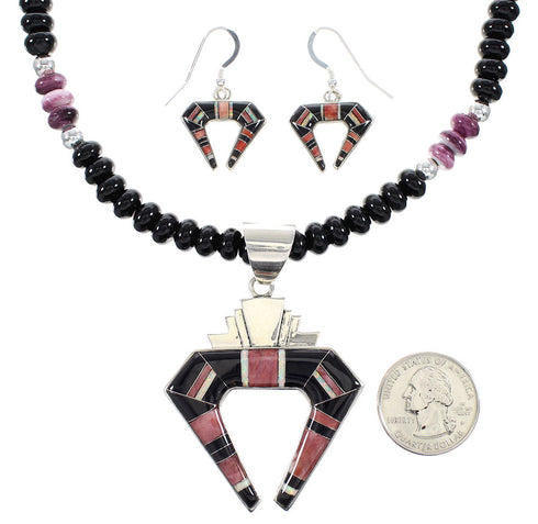 Southwest Multicolor Sterling Silver Necklace Earrings Set PX34508