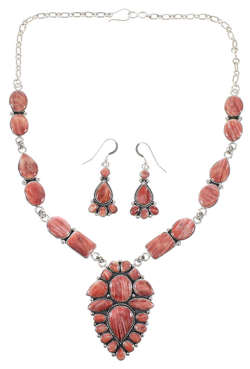 Southwest Red Oyster Shell Link Necklace And Earrings Set EX32930