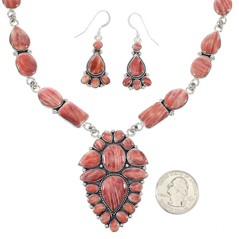 Southwest Red Oyster Shell Link Necklace And Earrings Set EX32930