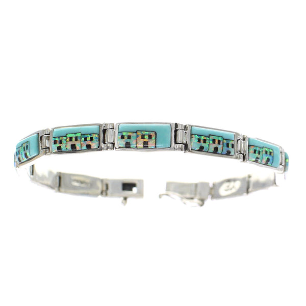 Multicolor Silver Native American Design Link Bracelet TX40785