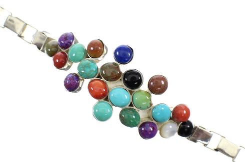 Southwest Multicolor Sterling Silver Link Bracelet VX65030