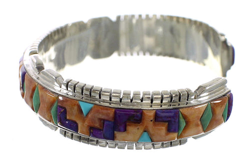 Genuine Sterling Silver And Multicolor Inlay Southwest Cuff Bracelet VX65673