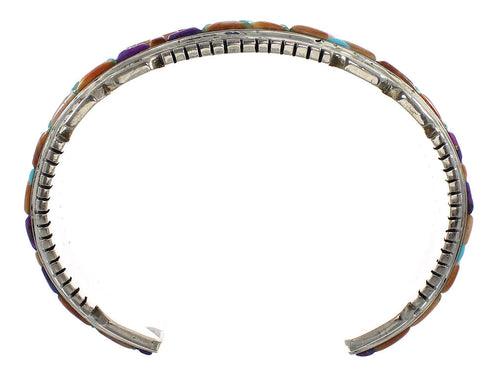 Genuine Sterling Silver And Multicolor Inlay Southwest Cuff Bracelet VX65673