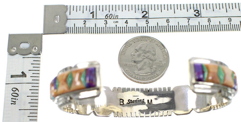 Genuine Sterling Silver And Multicolor Inlay Southwest Cuff Bracelet VX65673