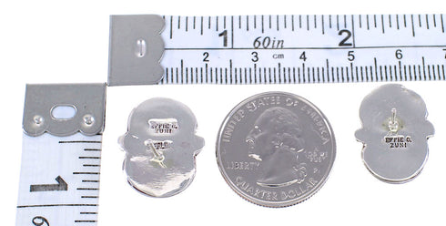 Turquoise Genuine Sterling Silver Zuni Effie Calavaza Snake Post Earrings AX98741