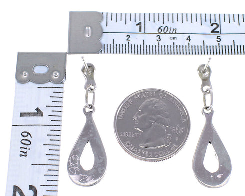 Zuni Turquoise Inlay Authentic Sterling Silver Post Dangle Earrings RX98799