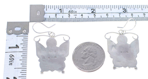 Sterling Silver Multicolor Zuni Butterfly Jewelry Hook Dangle Earrings RX98817