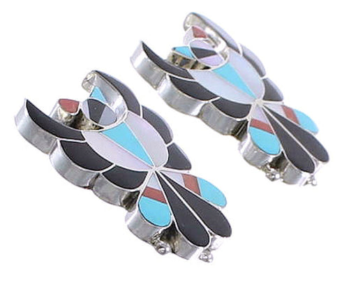 Sterling Silver Zuni Multicolor Inlay Thunderbird Post Earrings AX99017