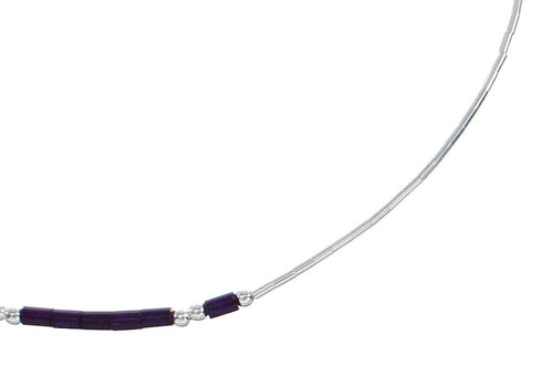 Hand Strung Liquid Silver & Sugilite Lapis 16" Necklace Jewelry LS37S