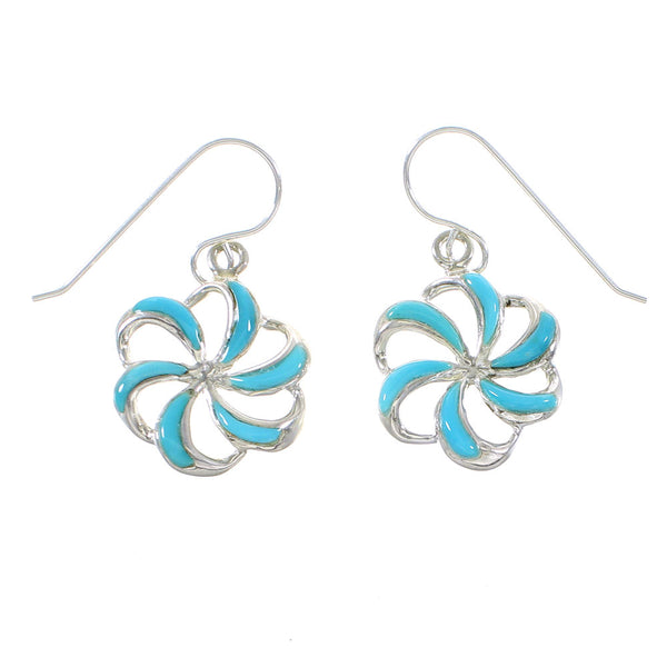Turquoise Inlay Southwest Sterling Silver Hook Earrings RX99783