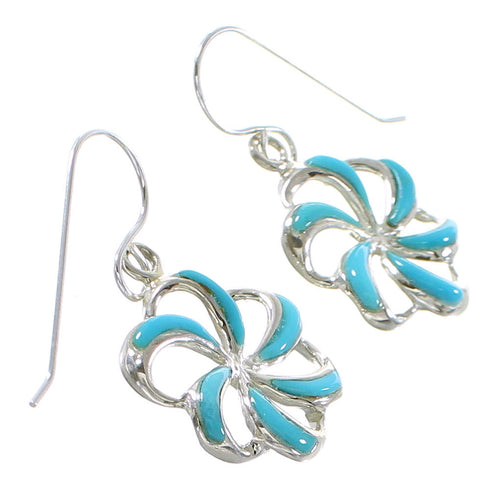 Turquoise Inlay Southwest Sterling Silver Hook Earrings RX99783