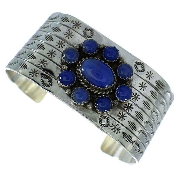 Sterling Silver Navajo Indian Blue Agate Cuff Bracelet RX99791