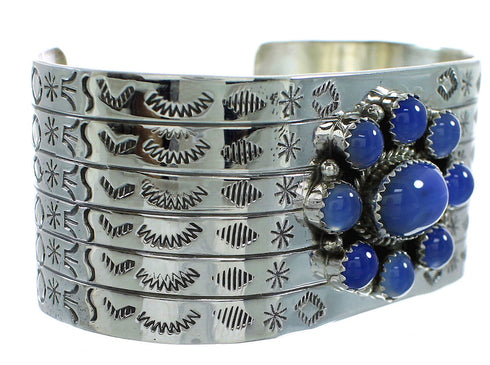 Sterling Silver Navajo Indian Blue Agate Cuff Bracelet RX99791