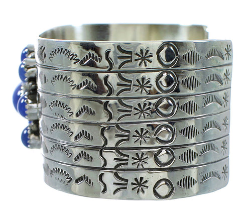 Sterling Silver Navajo Indian Blue Agate Cuff Bracelet RX99791