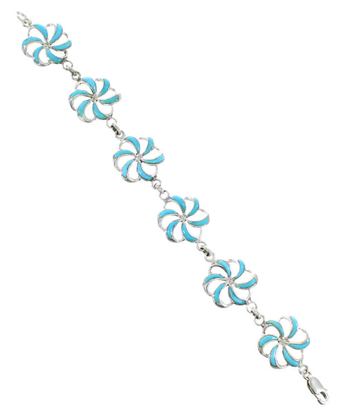 Turquoise Southwest Genuine Sterling Silver Link Bracelet RX99790
