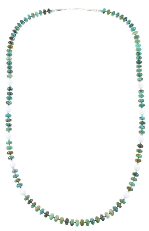 Turquoise White Agate Native American Genuine Sterling Silver Bead Necklace RX99858