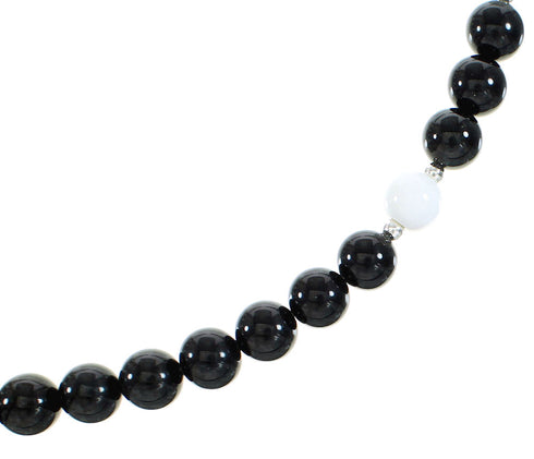 Onyx White Agate Sterling Silver American Indian Bead Necklace RX99893