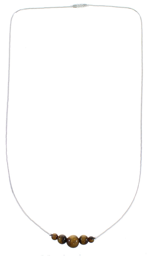 Liquid Sterling Silver And Tiger Eye Bead Necklace AX99872