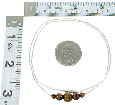 Liquid Sterling Silver And Tiger Eye Bead Necklace AX99872