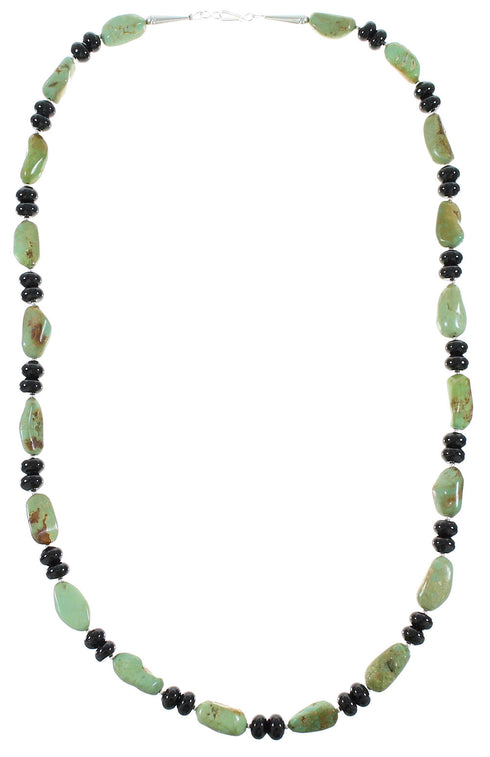 Genuine Sterling Silver Turquoise And Onyx Navajo Bead Necklace AX99938
