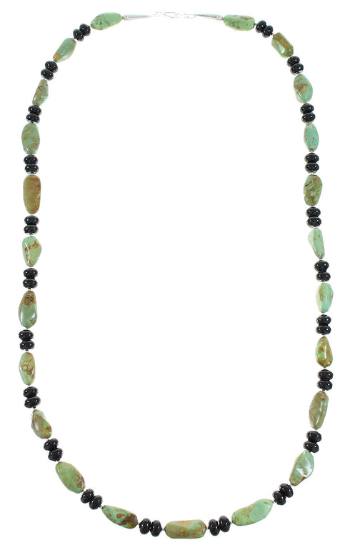 Turquoise And Onyx Silver Navajo Bead Necklace AX99939