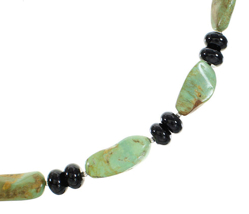 Turquoise And Onyx Silver Navajo Bead Necklace AX99939