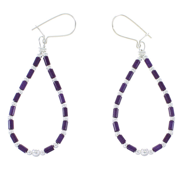 Sugilite Genuine Sterling Silver Bead Hook Dangle Earrings AX100031