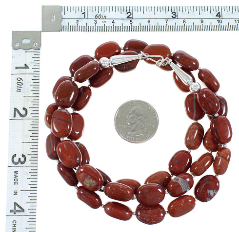 Jasper Navajo Genuine Sterling Silver Bead Necklace AX100046