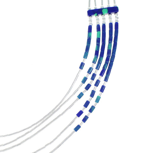 Hand Strung Liquid Sterling Silver Azurite Waterfall Necklace AX100041