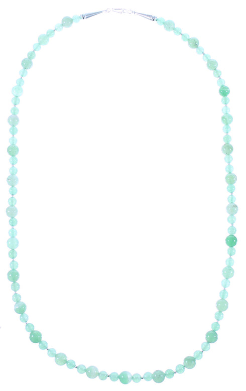 Authentic Sterling Silver Navajo Aventurine Bead Necklace AX100265