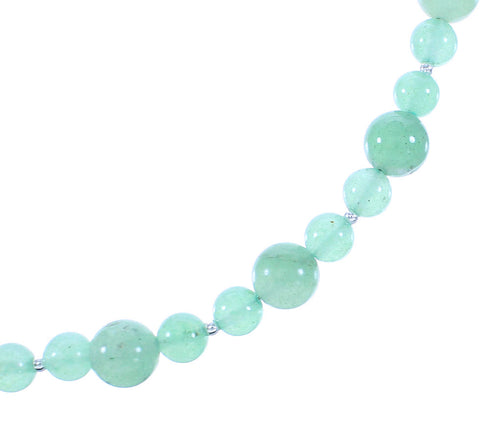 Authentic Sterling Silver Navajo Aventurine Bead Necklace AX100265