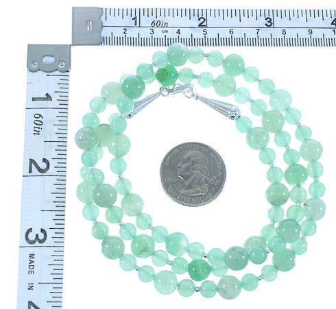 Authentic Sterling Silver Navajo Aventurine Bead Necklace AX100265