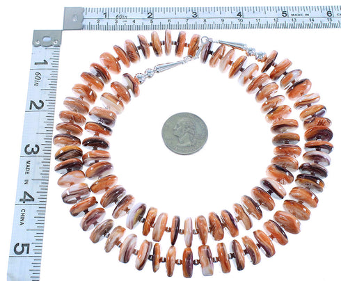 Orange And Purple Oyster Shell Sterling Silver Navajo Bead Necklace AX100278
