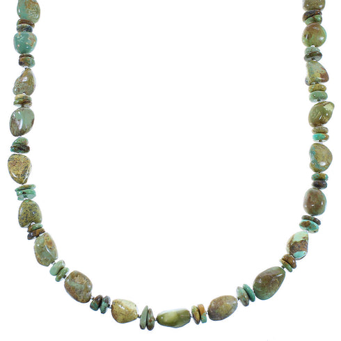 Kingman Turquoise Silver American Indian Bead Necklace AX100327