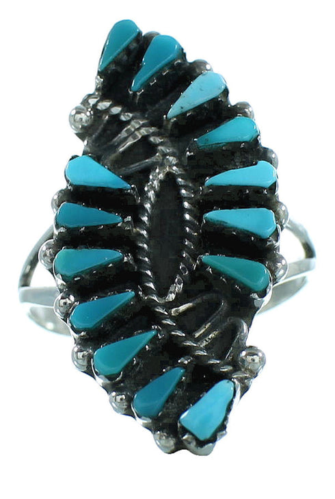 Sterling Silver Turquoise Needlepoint Ring Size 7-3/4 AX100534
